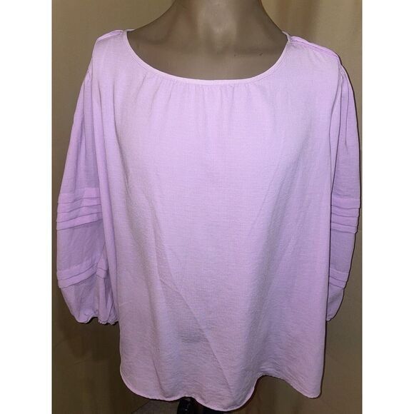 NWT 2X Women's Vince Camuto Light Purple Pleated Sleeve Crinkle Gauze Blouse - Picture 1 of 5